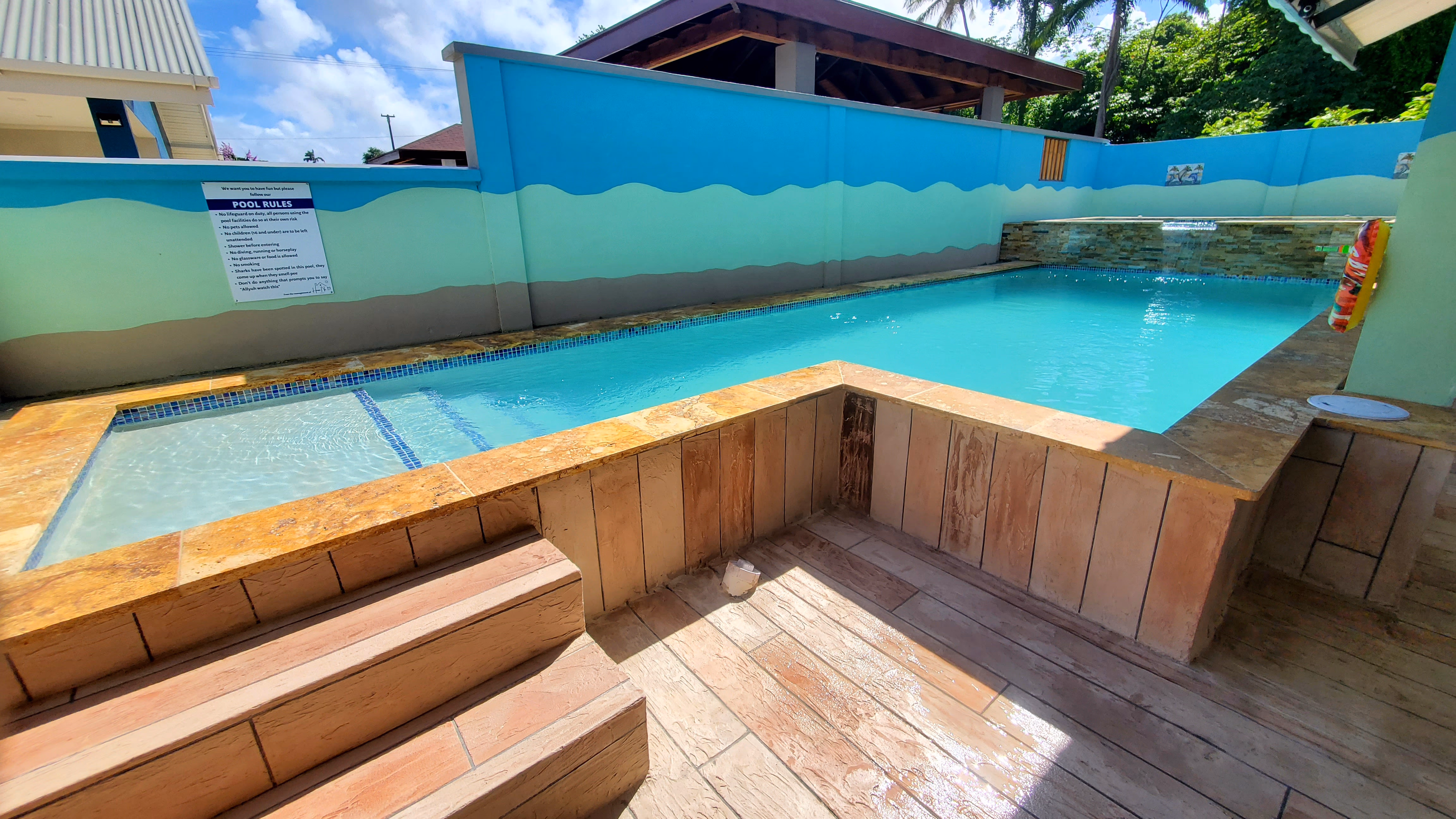 Private salt water pool and raised spa